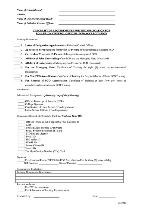CHECKLIST OF REQUIREMENTS FOR POLLUTION .